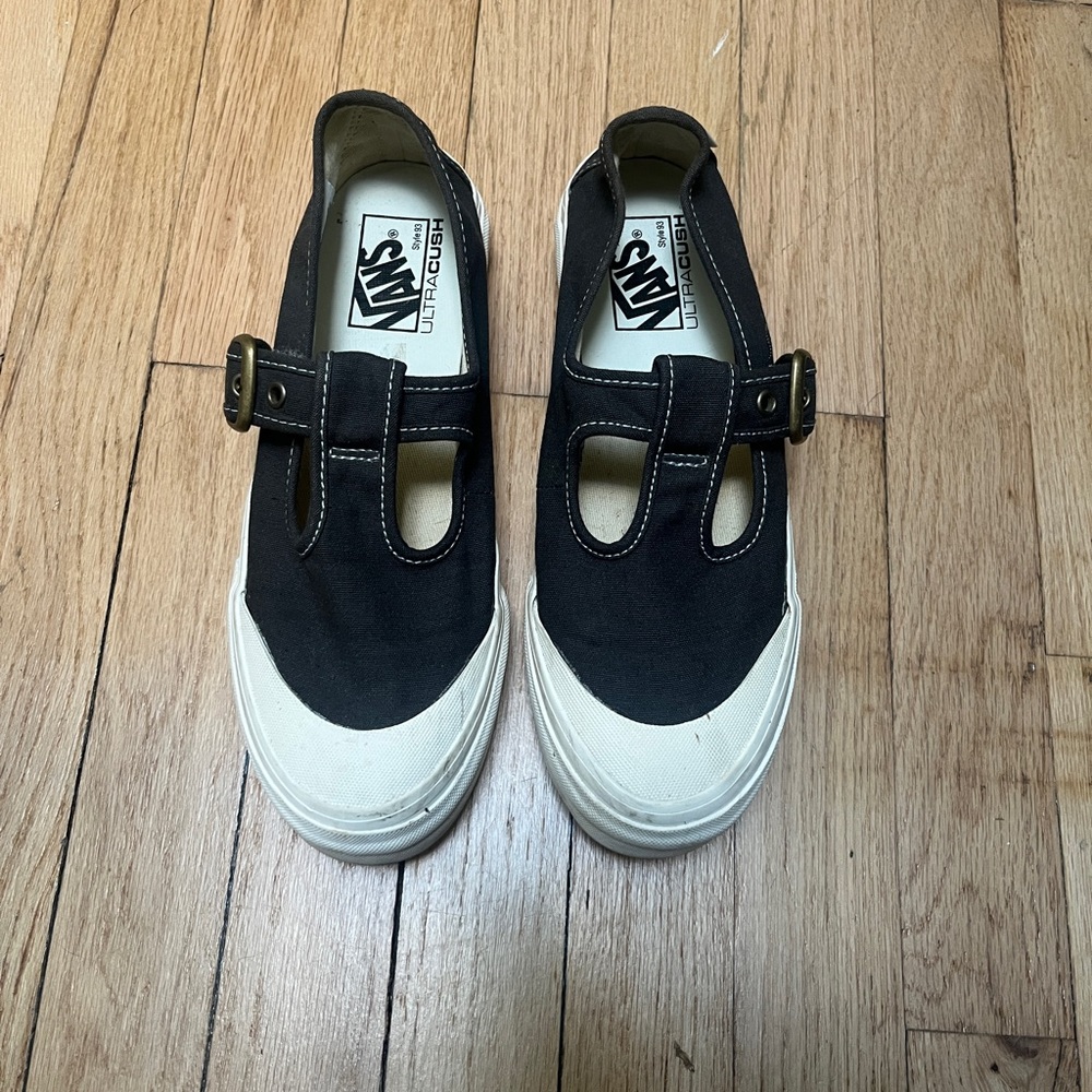 Vans “Style 93” Black Canvas Mary Jane Sneakers with White Soles